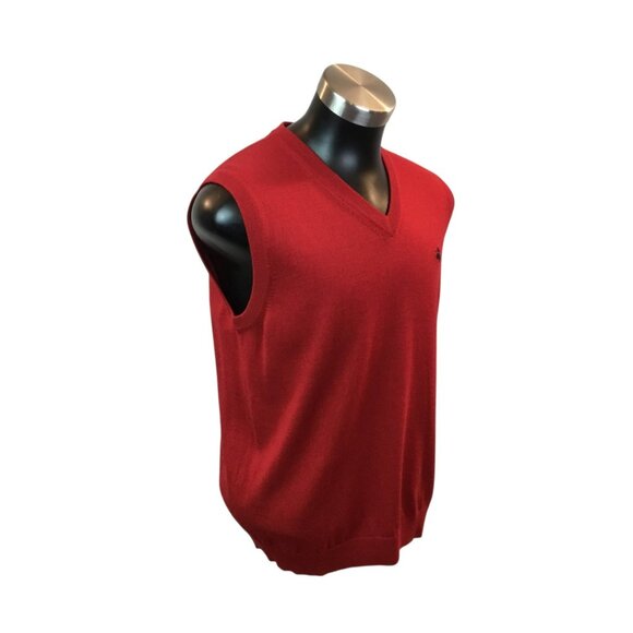 Brooks Brothers 346 Medium Mens Red Sleeveless Sweater Vest V-Neck 100% Merino W - Picture 4 of 8